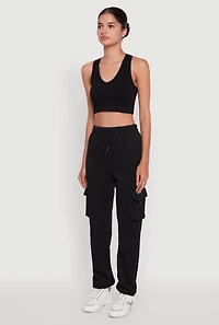 Womens High Waisted Love Graphic D Ring Closure Cargo Sweatpants,