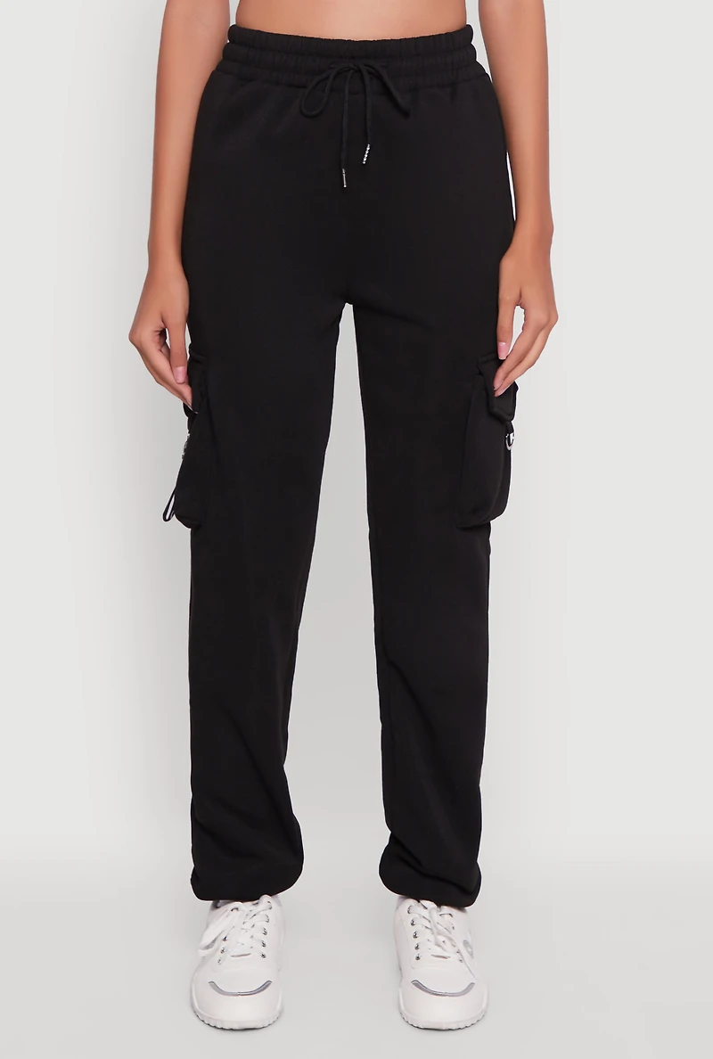 Womens High Waisted Love Graphic D Ring Closure Cargo Sweatpants,