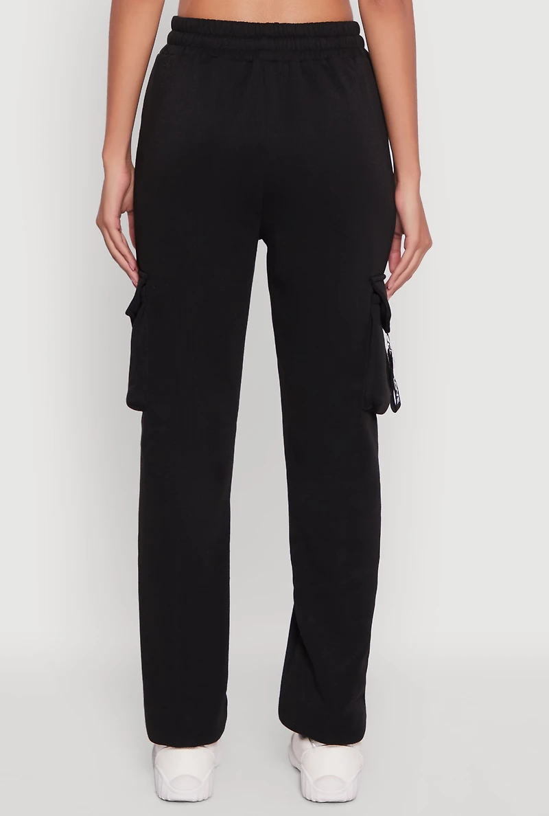 Womens High Waisted Love Graphic D Ring Closure Cargo Sweatpants,