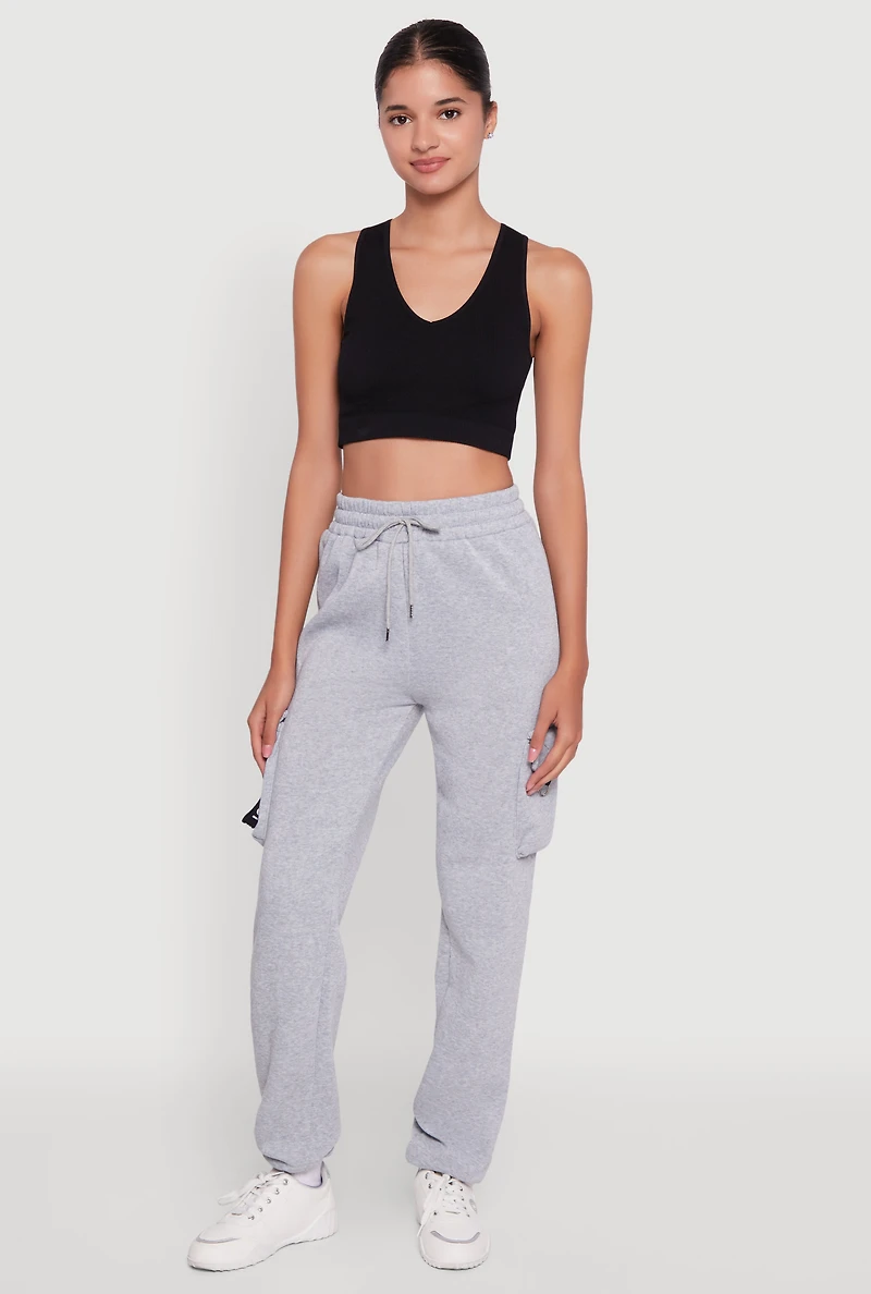 Womens High Waisted Love Graphic D Ring Closure Cargo Sweatpants, Grey, Size XL