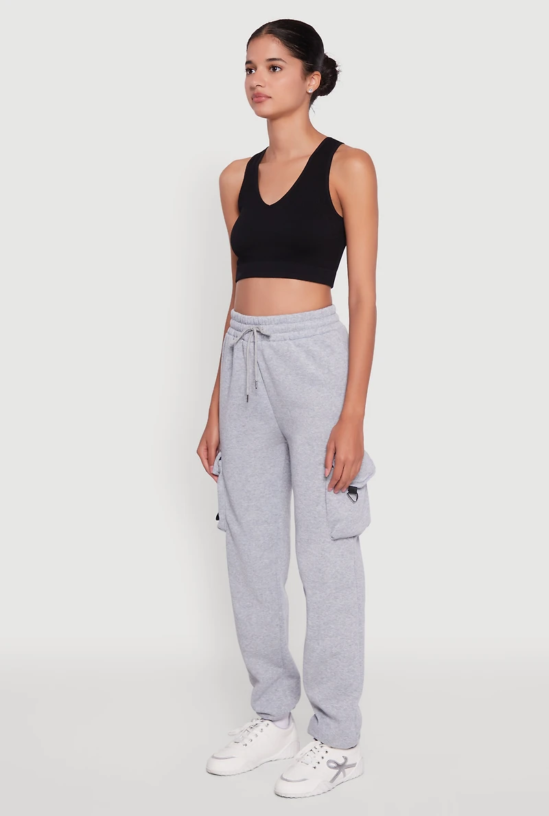 Womens High Waisted Love Graphic D Ring Closure Cargo Sweatpants, Grey, Size XL