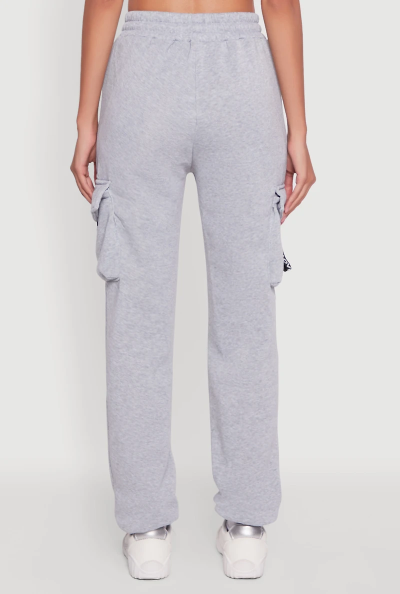 Womens High Waisted Love Graphic D Ring Closure Cargo Sweatpants, Grey, Size XL