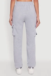 Womens High Waisted Love Graphic D Ring Closure Cargo Sweatpants, Grey, Size XL