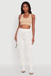 Womens High Waisted Love Graphic D Ring Closure Cargo Sweatpants, White,