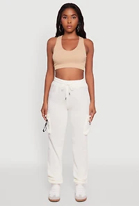 Womens High Waisted Love Graphic D Ring Closure Cargo Sweatpants, White,