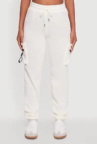 Womens High Waisted Love Graphic D Ring Closure Cargo Sweatpants, White,