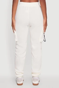 Womens High Waisted Love Graphic D Ring Closure Cargo Sweatpants, White,