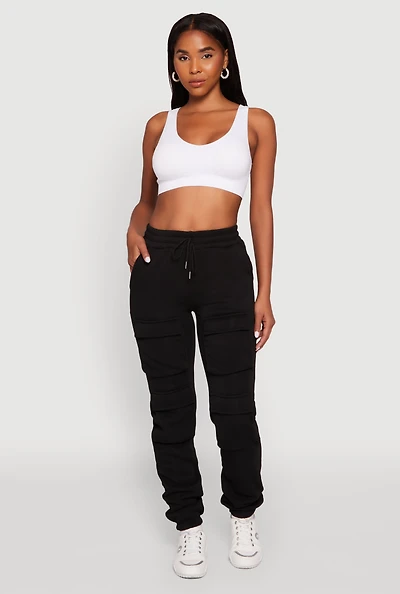 Womens High Waisted Fleece Stacked Cargo Pocket Sweatpants,