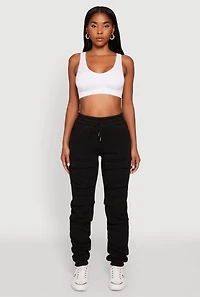 Womens High Waisted Fleece Cargo Pocket Sweatpants, Black, Size L