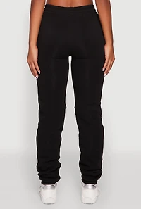 Womens High Waisted Fleece Stacked Cargo Pocket Sweatpants,