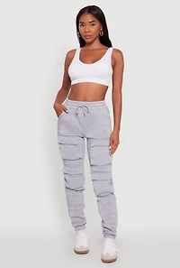 Womens High Waisted Fleece Stacked Cargo Pocket Sweatpants, Grey, Size M