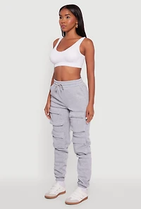 Womens High Waisted Fleece Stacked Cargo Pocket Sweatpants, Grey, Size M