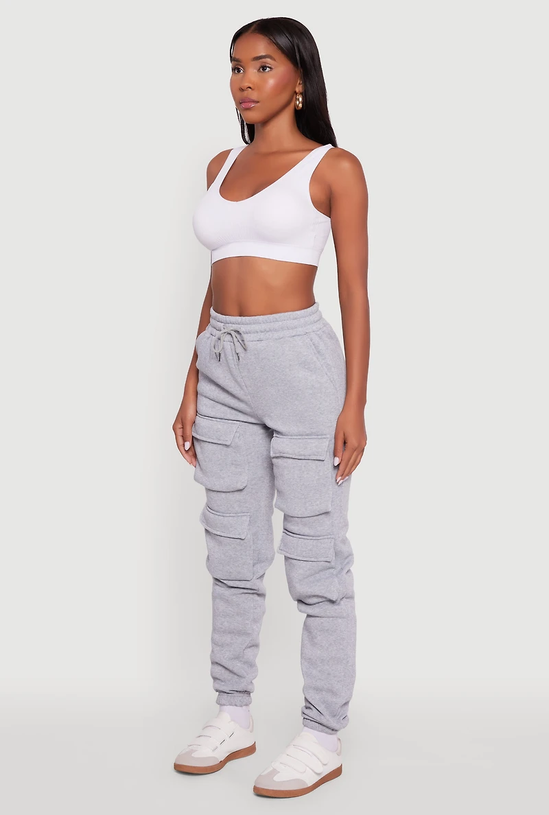Womens High Waisted Fleece Cargo Pocket Sweatpants,