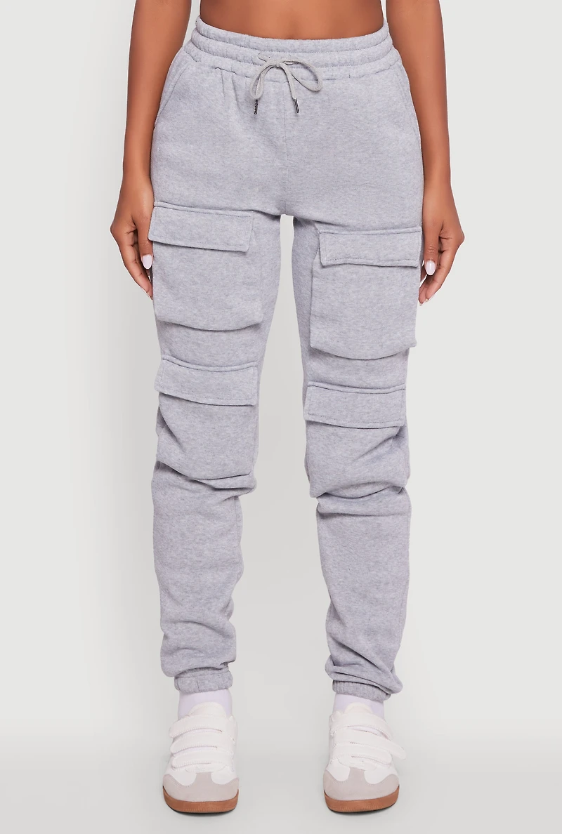 Womens High Waisted Fleece Cargo Pocket Sweatpants,