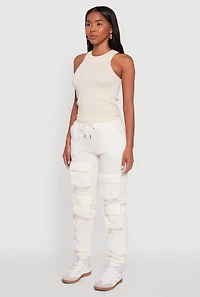 Womens High Waisted Fleece Cargo Pocket Sweatpants, White, Size XL