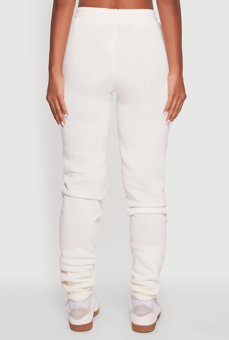 Womens High Waisted Fleece Cargo Pocket Sweatpants, White,