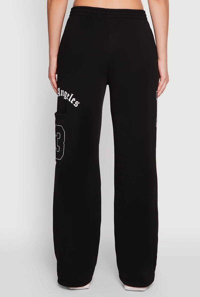Womens Los Angeles Graphic Wide Leg Sweatpants, Black,