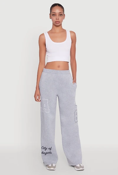 Womens Los Angeles Graphic Wide Leg Sweatpants, Grey, Size L