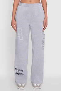 Womens Los Angeles Graphic Wide Leg Sweatpants, Grey, Size L