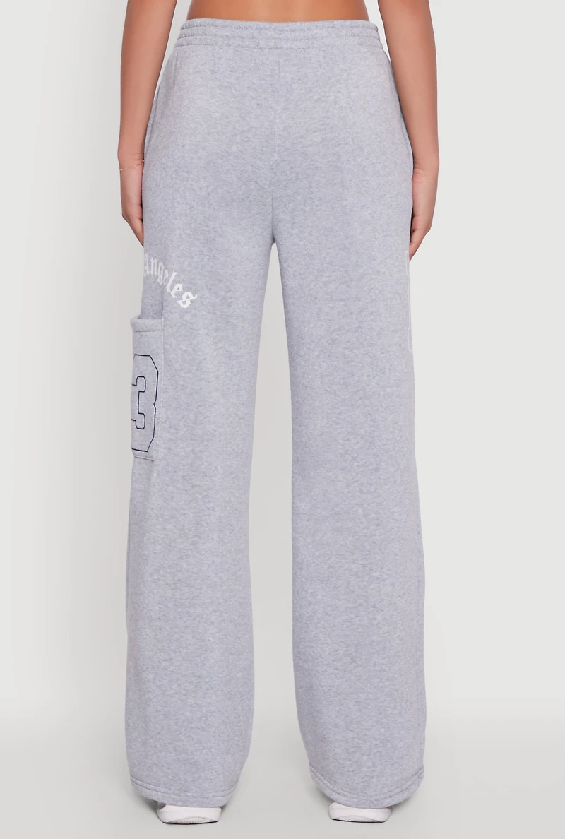 Womens Los Angeles Graphic Wide Leg Sweatpants, Grey, Size L