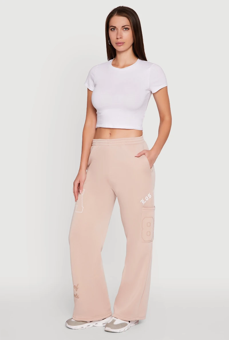 Womens Los Angeles Graphic Wide Leg Sweatpants, Khaki, Size M