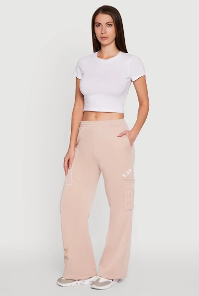 Womens Los Angeles Graphic Wide Leg Sweatpants, Khaki, Size M