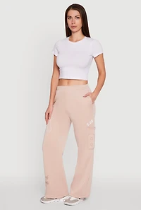 Womens Los Angeles Graphic Wide Leg Sweatpants, Khaki, Size M