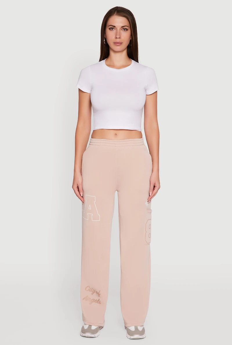 Womens Los Angeles Graphic Wide Leg Sweatpants, Khaki, Size M