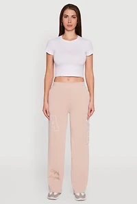 Womens Los Angeles Graphic Wide Leg Sweatpants, Khaki, Size M