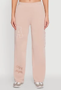 Womens Los Angeles Graphic Wide Leg Sweatpants, Khaki, Size M