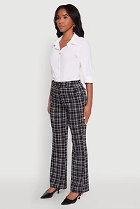 Womens Plaid Belted Front Stretch Flare Pants, Multi, Size M