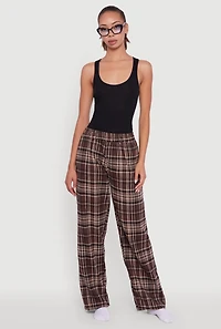 Womens Plaid Flannel Drawstring Waist Pants and Graphic Socks, L