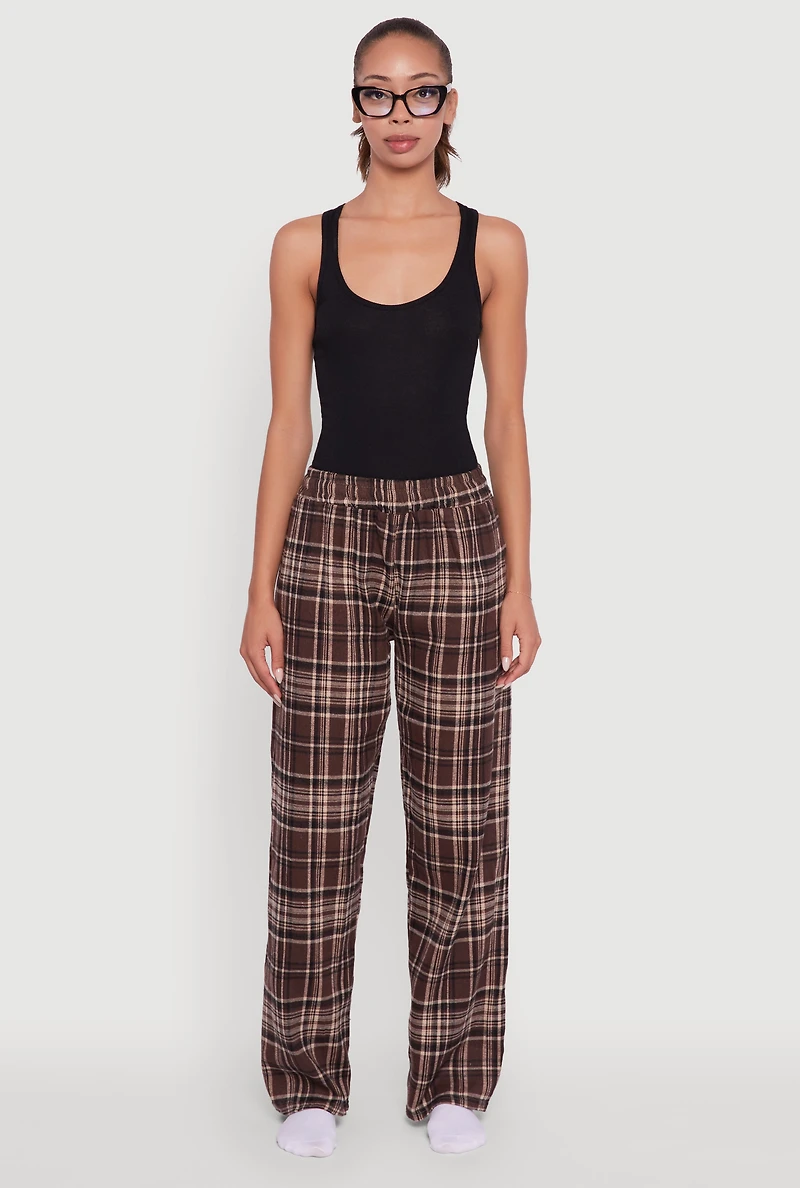 Plaid Flannel Drawstring Waist Pants and Graphic Socks
