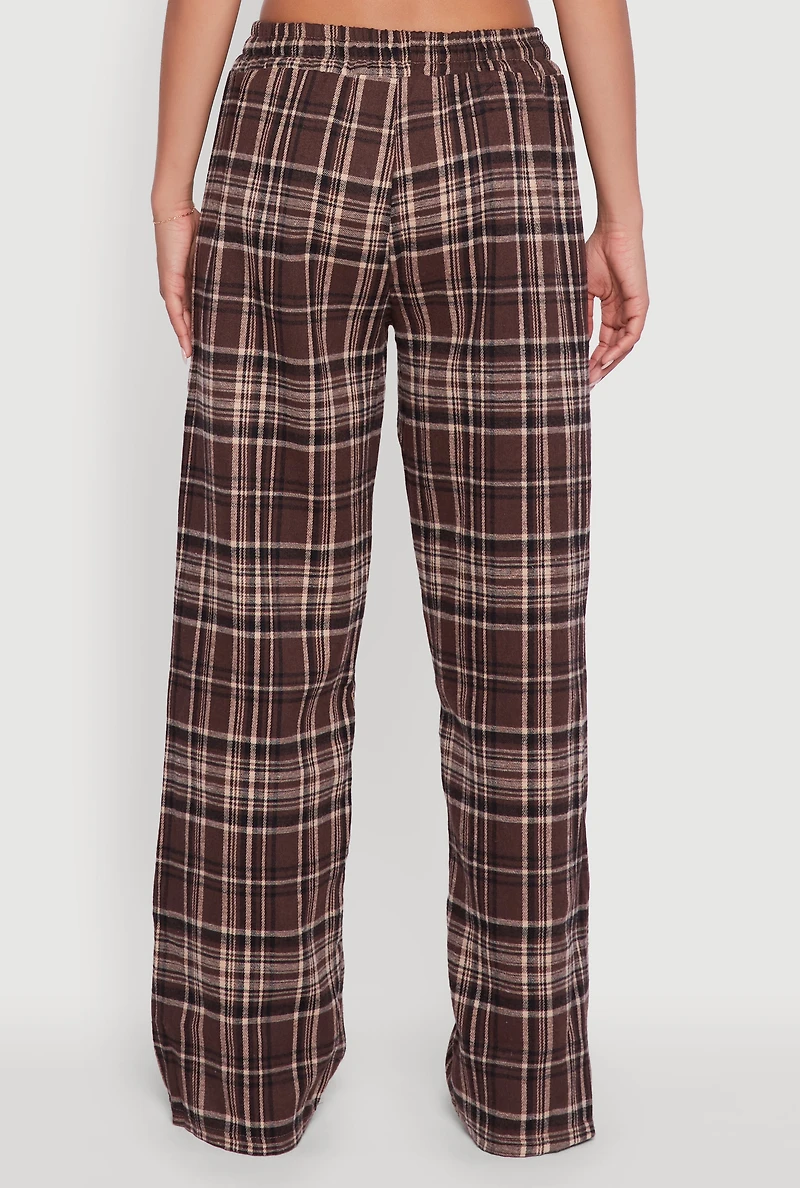 Womens Plaid Flannel Drawstring Waist Pants and Graphic Socks, L