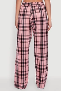 Womens Plaid Flannel Drawstring Waist Pants and Graphic Socks, Pink, Size M
