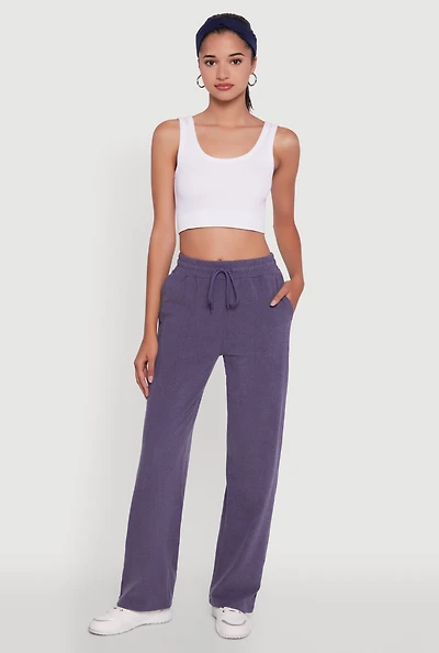 Womens Marled High Waisted Wide Leg Sweatpants with Headband, Blue, Size XL