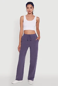 Womens Marled High Waisted Wide Leg Sweatpants with Headband, L