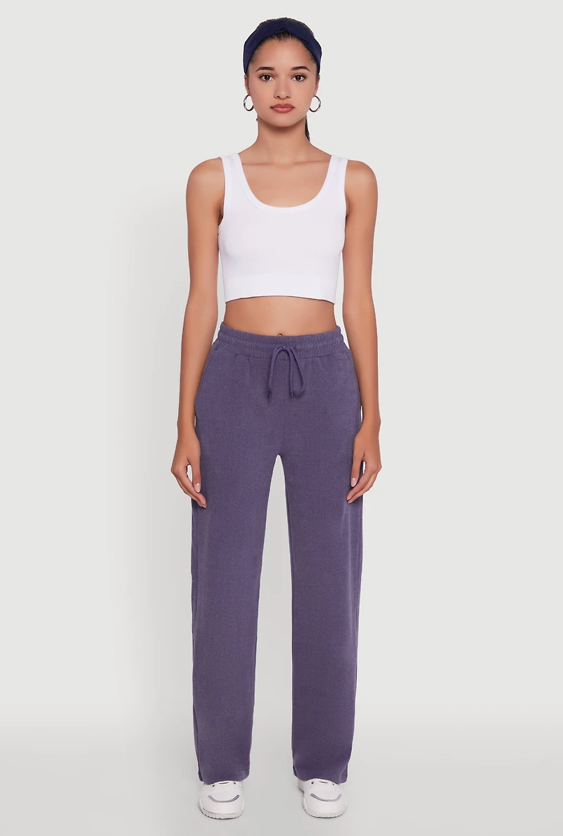 Womens Marled High Waisted Wide Leg Sweatpants with Headband, L