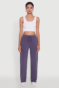 Womens Marled High Waisted Wide Leg Sweatpants with Headband, L