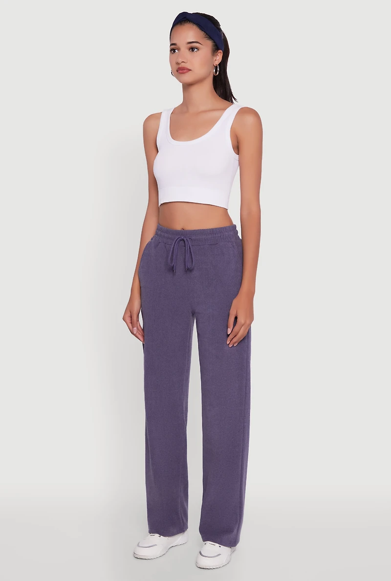 Womens Marled High Waisted Wide Leg Sweatpants with Headband, Blue, Size XL