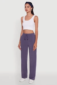 Womens Marled High Waisted Wide Leg Sweatpants with Headband, Blue, Size XL