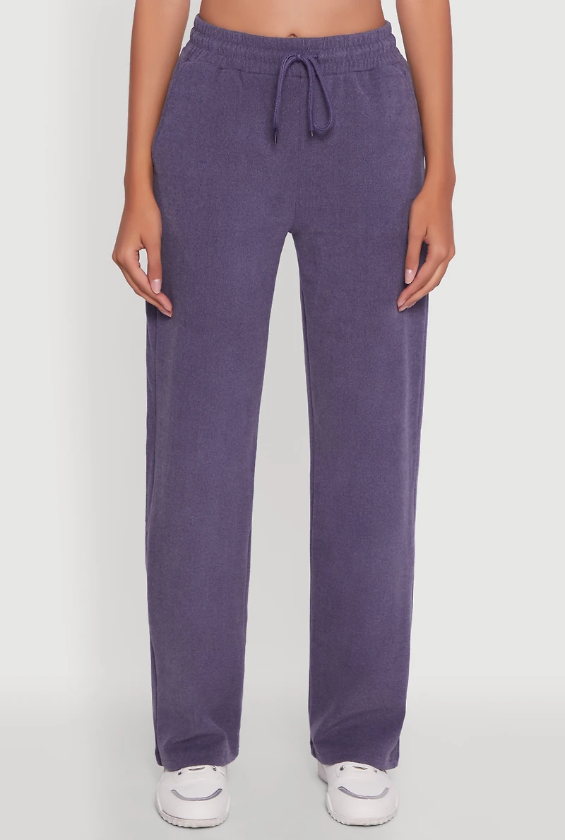 Womens Marled High Waisted Wide Leg Sweatpants with Headband, Blue, Size XL