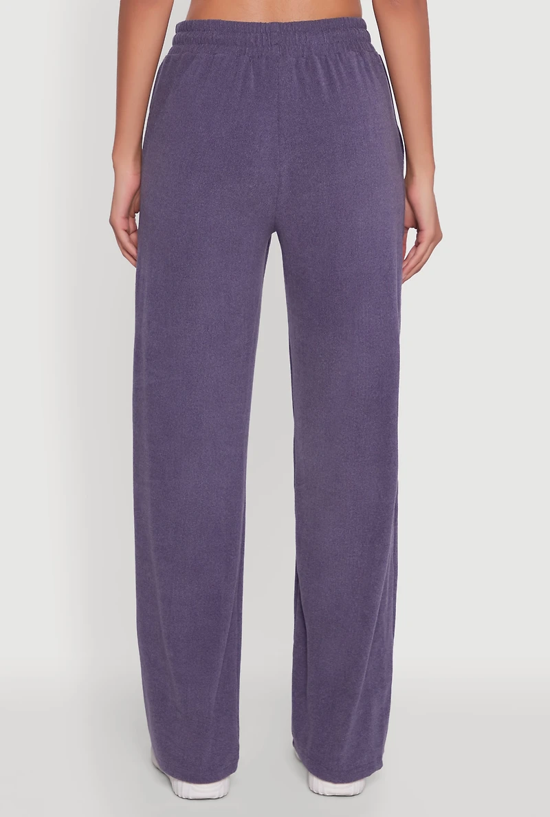 Womens Marled High Waisted Wide Leg Sweatpants with Headband, Blue, Size XL