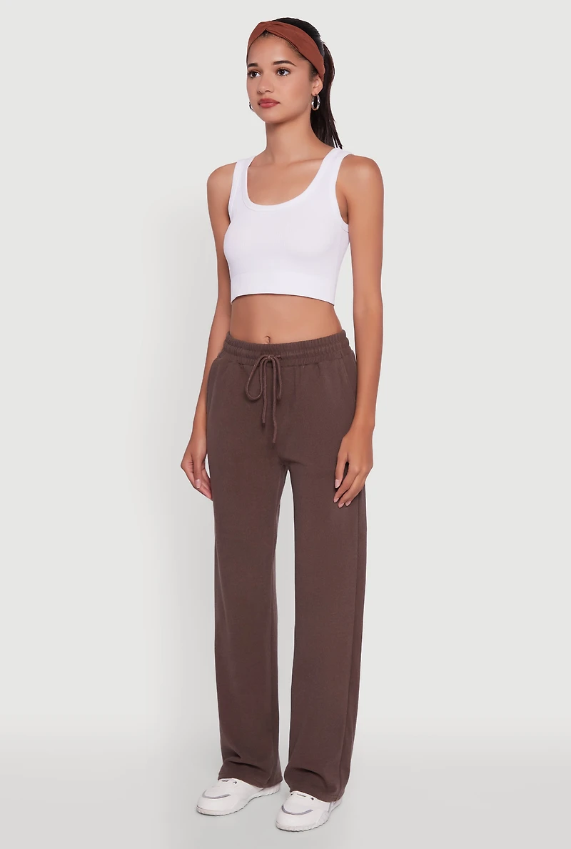 Womens Marled High Waisted Wide Leg Sweatpants with Headband, Brown, Size XL