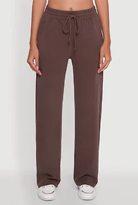 Womens Marled High Waisted Wide Leg Sweatpants with Headband, Brown, Size XL