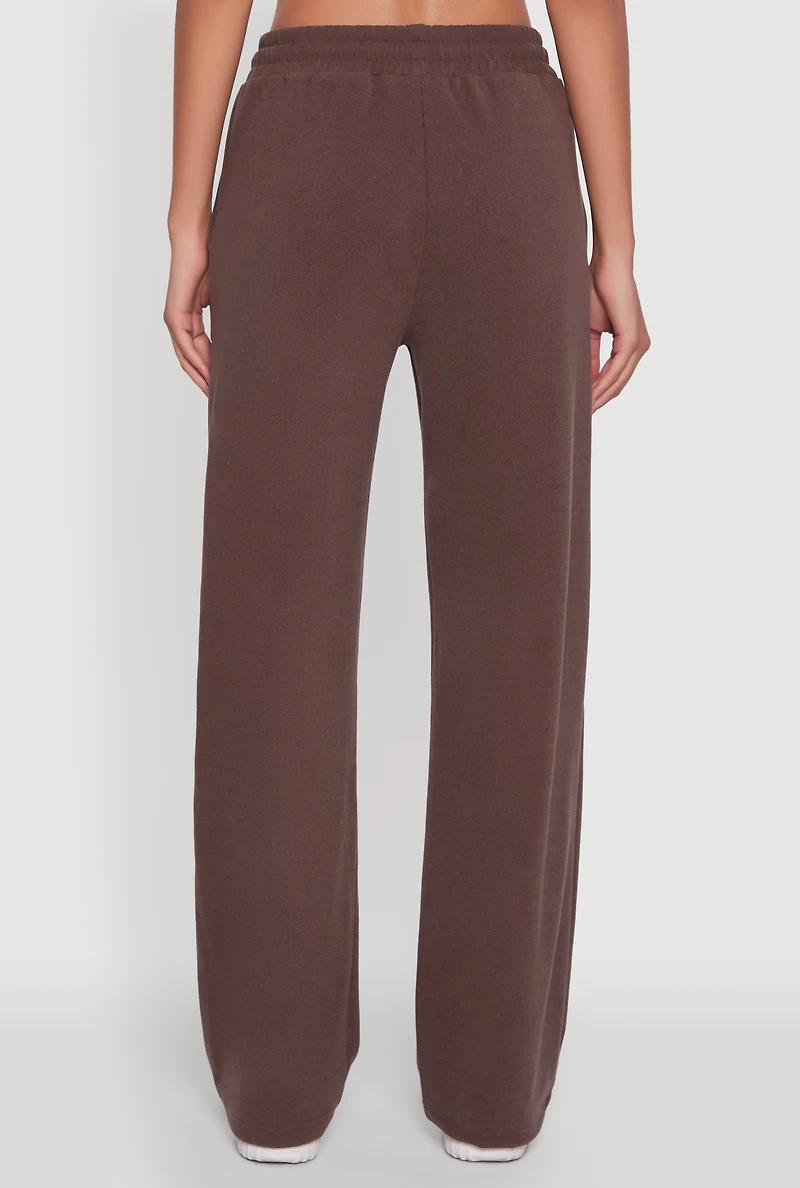 Womens Marled High Waisted Wide Leg Sweatpants with Headband, Brown, Size XL