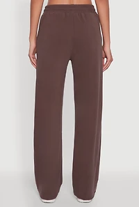 Womens Marled High Waisted Wide Leg Sweatpants with Headband, Brown, Size XL