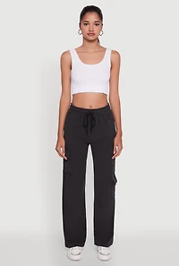 Marled High Waisted Wide Leg Cargo Pocket Sweatpants