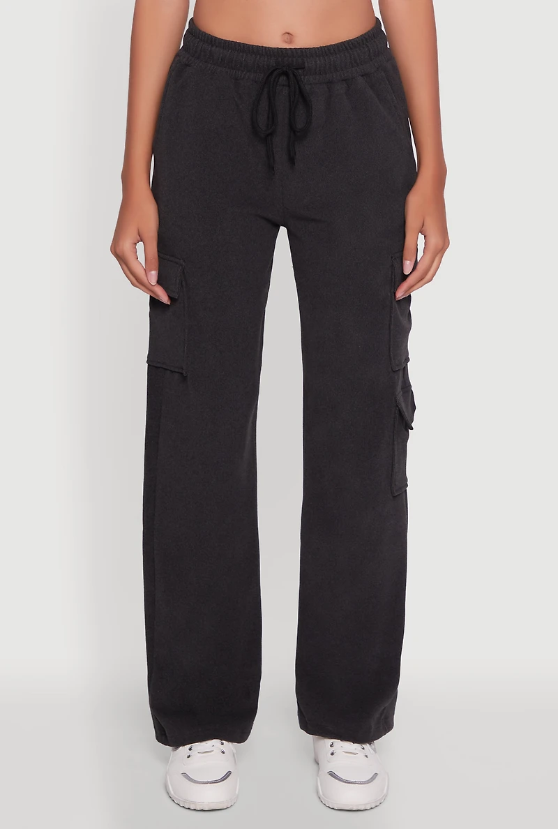 Marled High Waisted Wide Leg Cargo Pocket Sweatpants