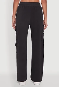 Womens Marled High Waisted Wide Leg Cargo Pocket Sweatpants, Grey, Size S